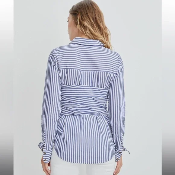 Veronica Beard Blue and White Striped Button Down Shirt - Picture 2 of 13